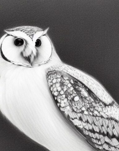 A black and white drawing of a beautiful bird