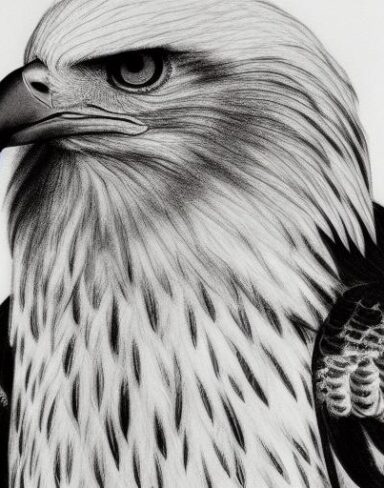 A black and white drawing of a eagle
