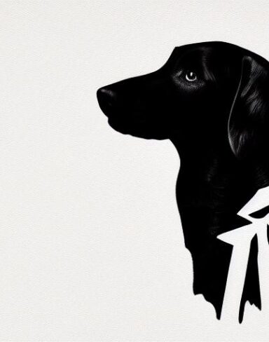 A black dog on a white background