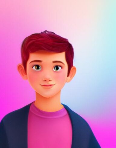 A boy with pink background