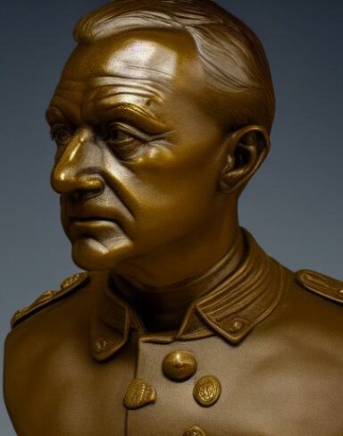 A bust of one man in a military fits