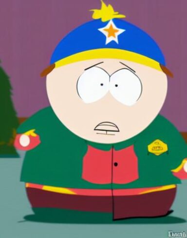 A cartoon character south park from animated show