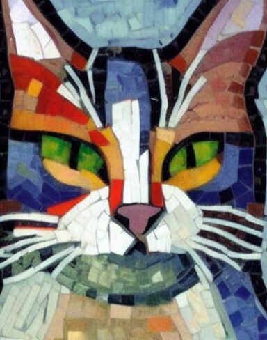 A close up of a cat mosaic