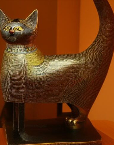 A close up of a cat statue