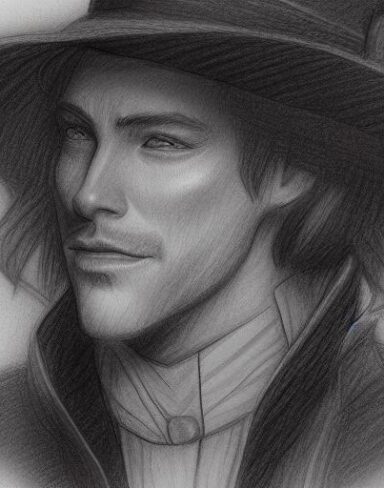 A close up of a drawing of a gentleman