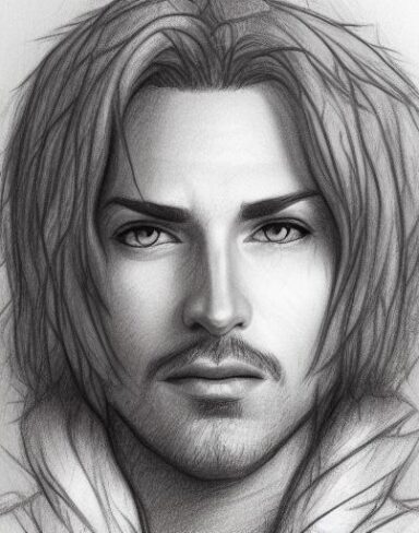 A close up of a drawing of a man