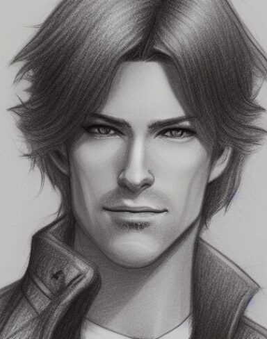 A close up of a drawing of a young and cool man