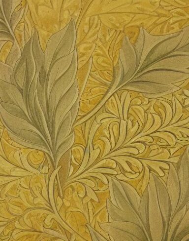 A close up of a pattern of leaves and flowers