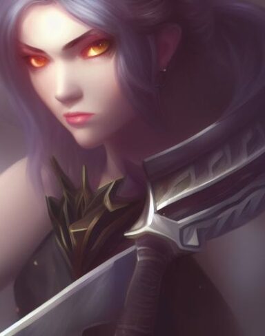 A close up of a person holding a sword