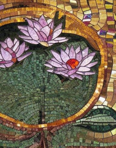 A close up of the flower in a mosaic