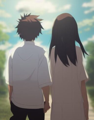 A couple of anime characters with beautiful face standing next to each other