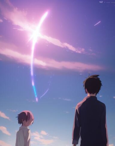 A couple of anime characters with beautiful face standing next to each other