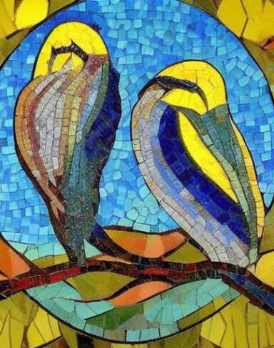 A couple of birds on top of a branch of tree