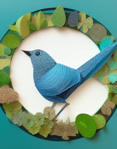 A detailed many layered paper art in a round frame