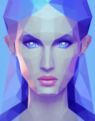 A digital painting of a woman with blue eyes