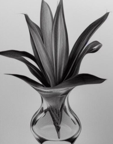 A drawing of a plant in a vase