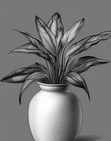A drawing of a plant in a vase