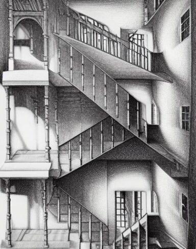 A drawing of a staircases in a building