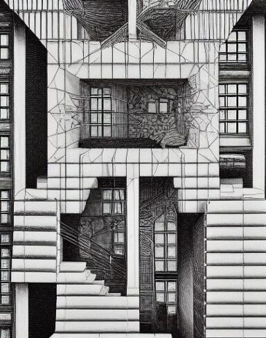 A drawing of a up and down in a building