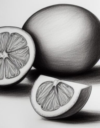 A drawing of an orange on a table