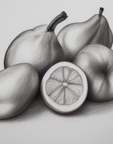 A drawing of fruits on a table
