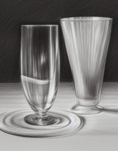 A drawing of water glass on a table