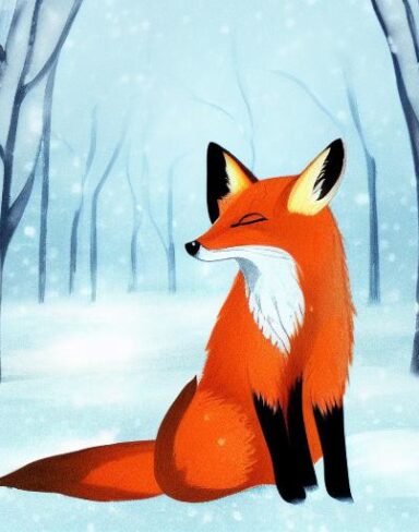 A fox sitting in the snow