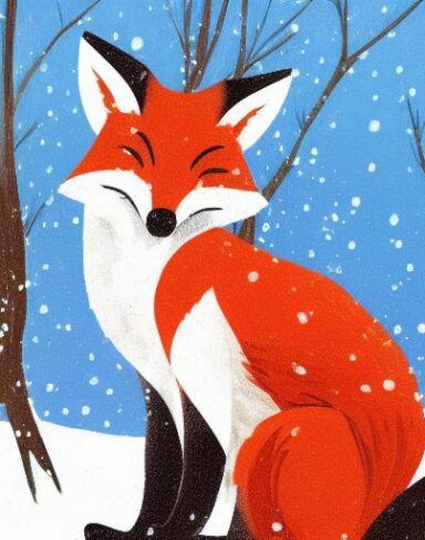 A fox that is sitting in the snow