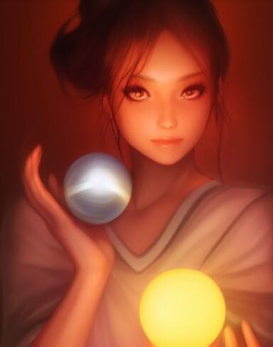 A girl holding a glowing ball in her hand