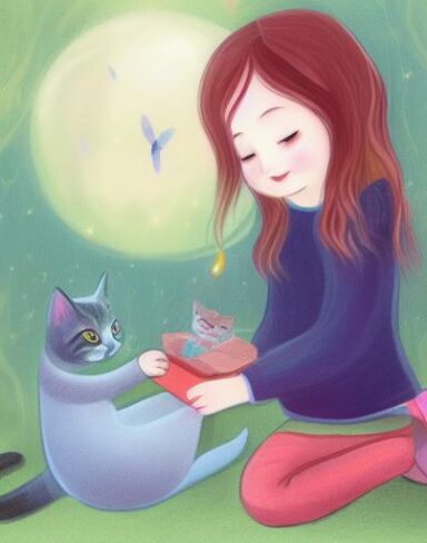 A girl sitting next to cat