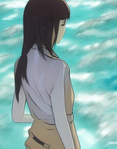 A girl standing in water