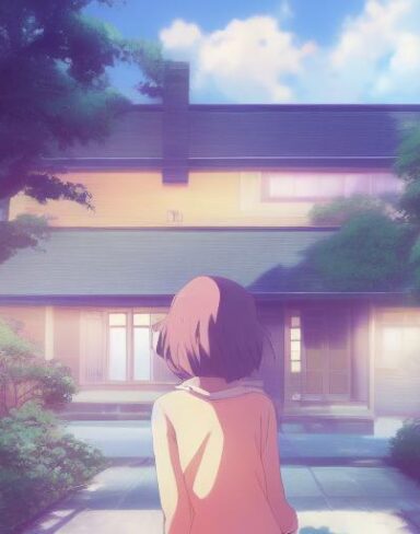 A girl with beautiful face standing in front of a house