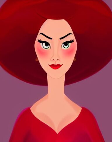 A lady with a red background