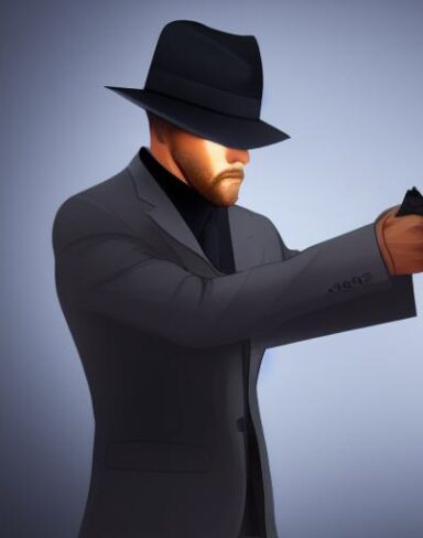 A man in a suit holding a gun