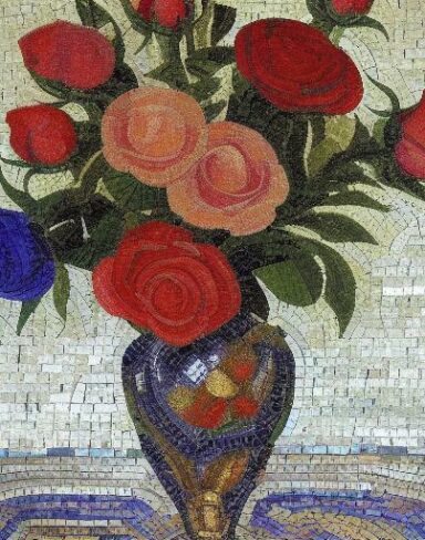 A mosaic of roses in vase inspired by Mikhail Vrubel