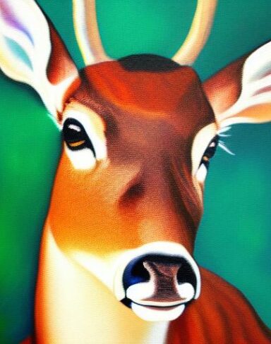 A painting of a close up of a deer