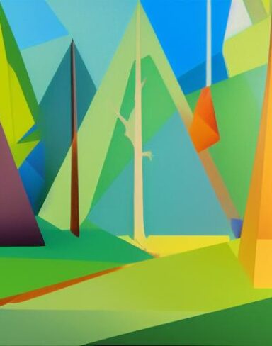 A painting of a landscape of trees in the background