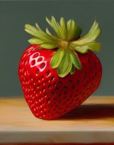A painting of a strawberry cut in half