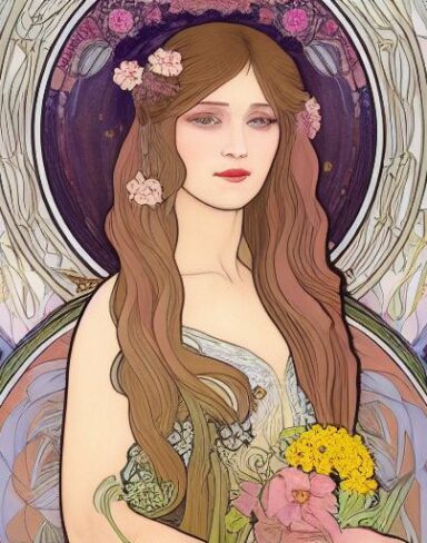 A painting of a woman with long hair