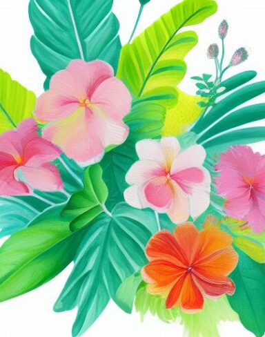 A painting of flowers on a white background