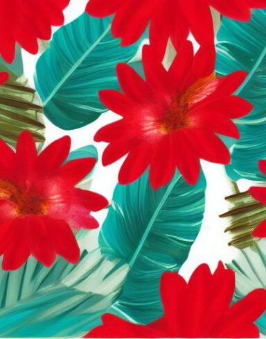 A painting of red flowers on a white background