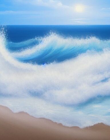 A painting of sea wave in the beach
