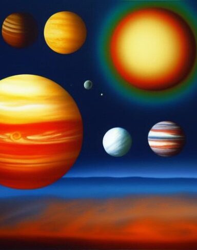 A painting of some planets in space