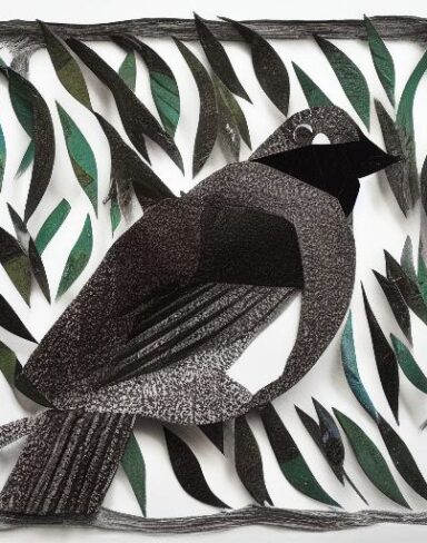 A paper cut of a bird and leaves
