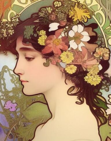 A picture of a woman with flowers in her hair