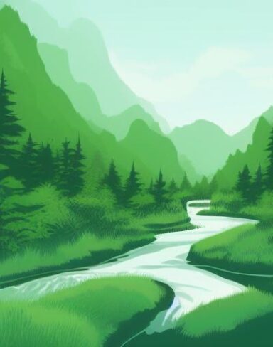 A river running through the lush green forest