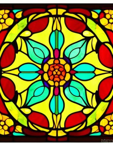A stained glass picture of roman flowers