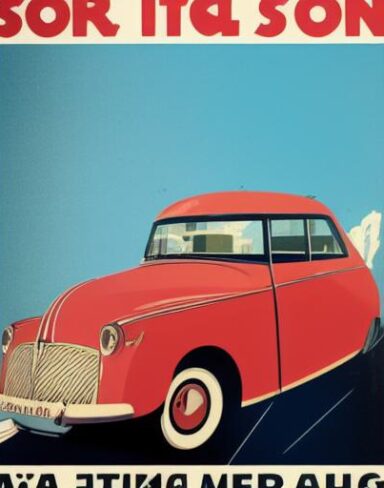 A vintage poster advertising a car station