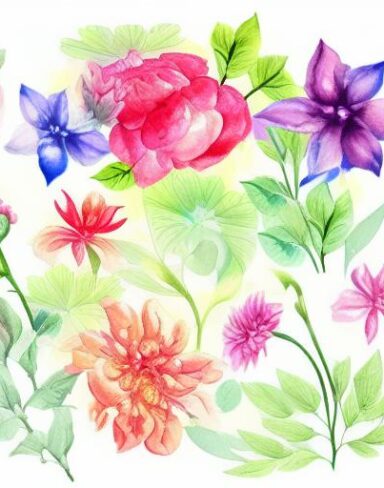 A watercolor drawing of vivid flowers on a white background inspired by Esteban Vicente