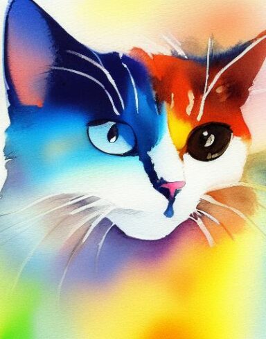 A watercolor painting of a cat